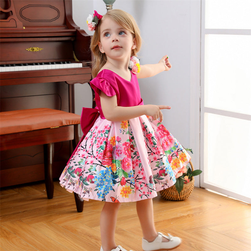 Satin Dress with Open Back and Bow for Little Girls - Pink