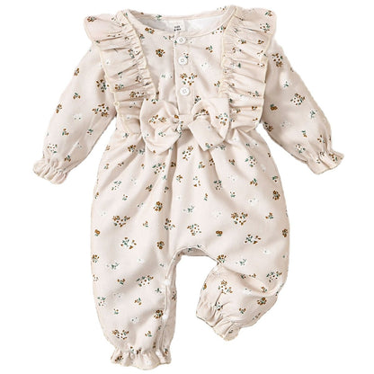 Baby Girl Cotton Blend Floral Print Long Sleeved Bodysuit - Cream