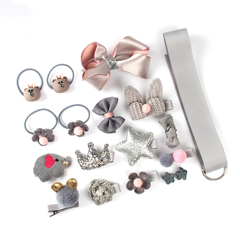 Hair Clip Set For Girls - Animals, Bows, Flowers, 18 pcs.