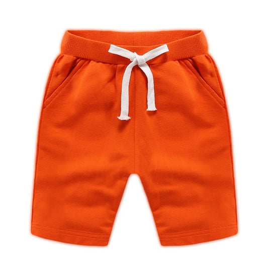 Kids Unisex Summer Solid Casual Cotton Shorts - Orange, Red, Yellow.
