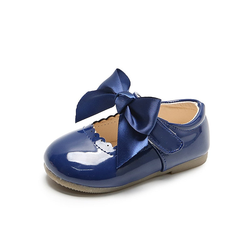 Baby Girls Patent Leather Shoes with Cute Bow - White, Pink, Blue, Black, Red