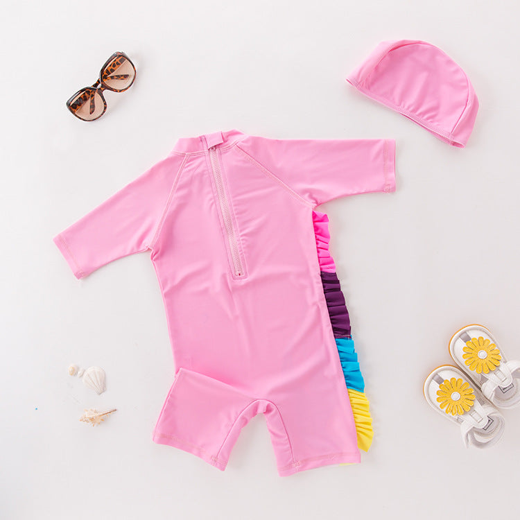 Kids Animal Print UV Protection Rash Guards Long Sleeve Beachwear Swimwear Set - Blue, Navy Blue, Pink