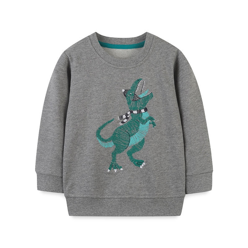 Children's Cartoon Animals Print Long Sleeve Cotton Sweatshirt - Green, Black, Grey