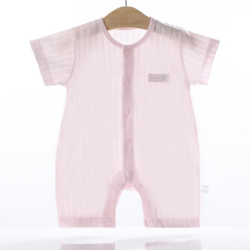 Thin Summer Cotton Bodysuits for Baby Girls and Boys - Pink, Blue, Yellow, Grey