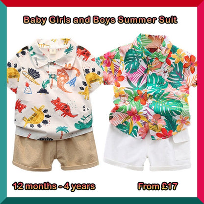 Baby Boys Summer Suit of T-shirt + Shorts, 2 Pcs - Green, Pink, Yellow, Khaki