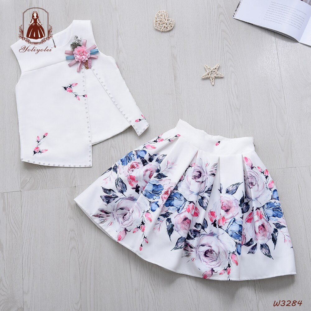 Cotton Print Suit for Girls, Skirt and Sleeveless Top from 4 to 10 Years Old