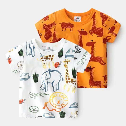 2023 Summer Casual New 2 3-9 10Years Children'S Clothing Cotton Tees Kids Cartoon Animal Full Print Short Sleeve T-Shirt For Boy
