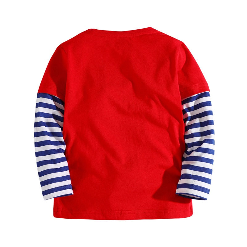 T-Shirt with Long Striped Sleeve Appliqué Frog for Boys 2-12Y - Red