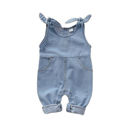 Denim Plain Button-Down Overalls for Newborns - Blue