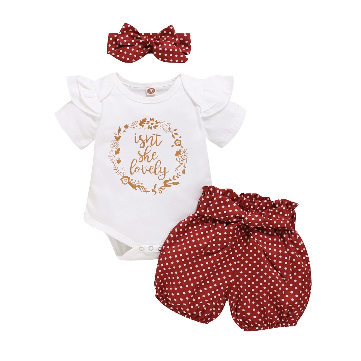 3 pcs Baby Girls Dot Pant with Elastic Waistband Dot Headband with Bowknot Casual Set - White-Red