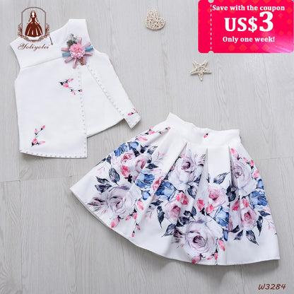Cotton Print Suit for Girls, Skirt and Sleeveless Top from 4 to 10 Years Old