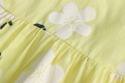 Summer Sleeveless Round Collar Cotton Dress - Yellow, Blue, Pink
