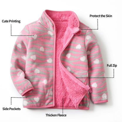 Kids Winter Fleece Thicken Warm Long Sleeve Wool Jacket - Blue Pink Dots