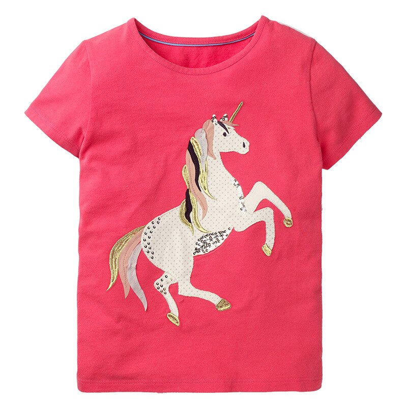 Cotton Cartoon Print Short-Sleeved T-Shirts for Kids - Pink, Red, Yellow, White