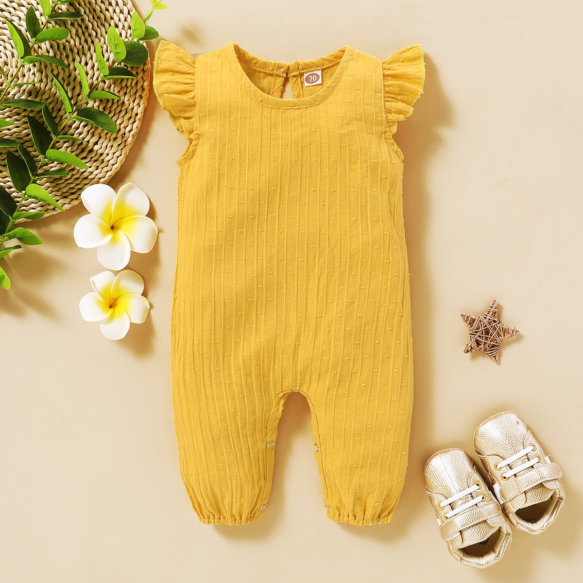 Baby Girl Ruffle Sleeve Cotton Jumpsuit - Pink, Yellow, White