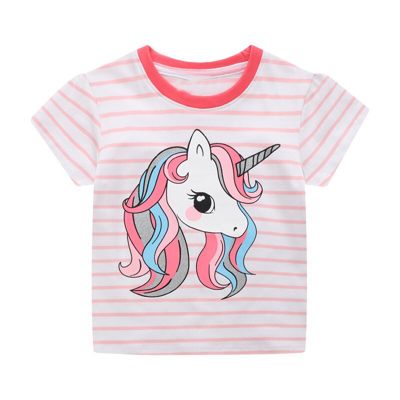 Baby Girls Pretty Green T-Shirt with Animals Cotton Lovely Tops - Green, Pink, White, Yellow, Peach