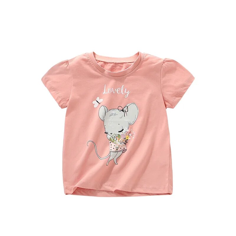 Jumping Meters New Arrival 2-7T Girls Tees Mouse Tops Hot Selling Cotton Summer Girls Tshirts Short Sleeve Baby Clothes