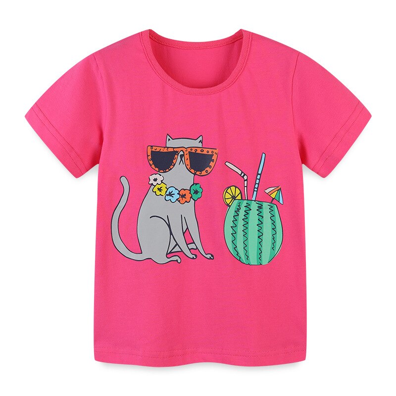 Cotton Cartoon Print Short-Sleeved T-Shirts for Kids - Pink, Red, Yellow, White