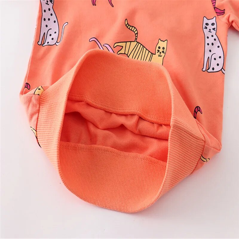 Jumping Meters New Arrival Cartoon Cats Print Hot Selling Girls Sweatshirts Boys Clothes Autumn Spring Fashion Toddler Shirts
