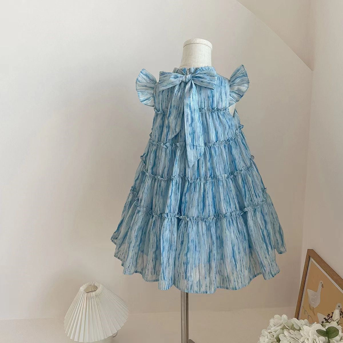 Elegant Designer Blue Dress with a Bow for Girls - Blue
