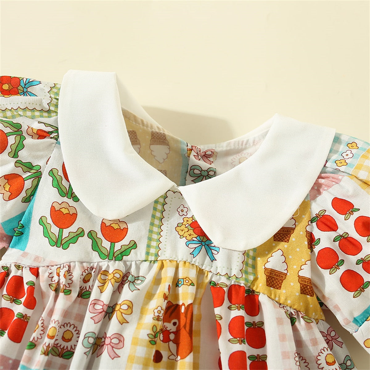 2023 Summer Cartoon Print Polo Neck Short Sleeve Daily Girls Dress - Multicoloured