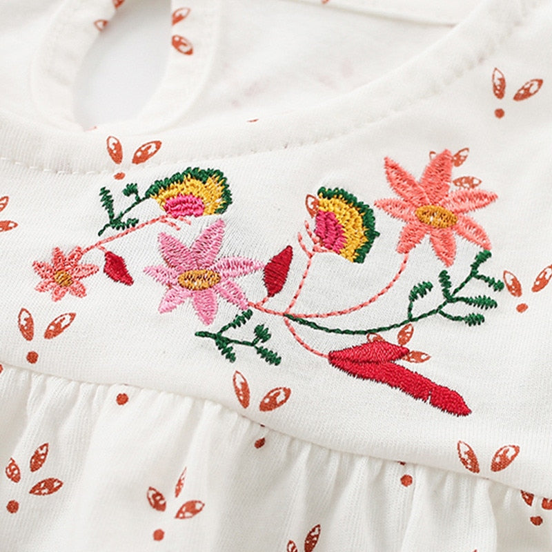 Girls Floral Embroidered Long Sleeve Blouse - White