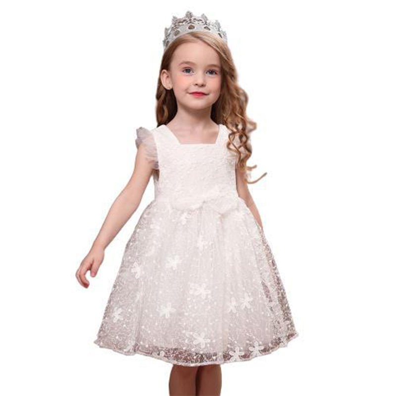 Summer Baby Girl Bow Sleeveless Evening Dress - White