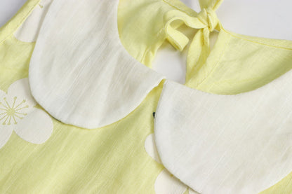 Summer Sleeveless Round Collar Cotton Dress - Yellow, Blue, Pink