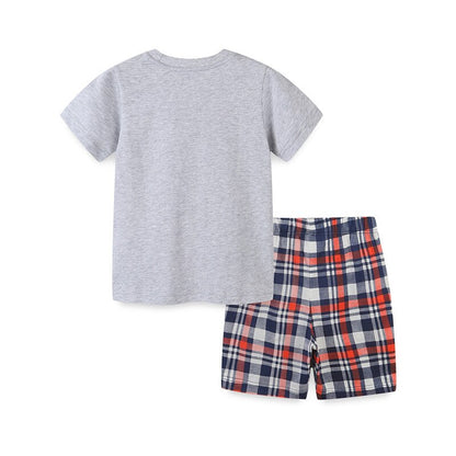 Summer Baby Boys Dinosaurs Print Clothing Cotton Set of 2 Pcs, Top + Shorts - Grey