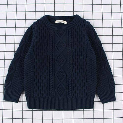 Kids Knitted Cartoon Solid Colour Long Sleeve Sweater - Black, Red, Pink, Striped