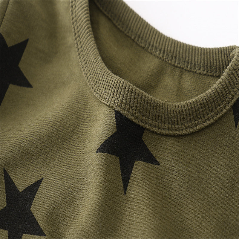 Boys Small Stars Print Cotton Sweatshirts - Green