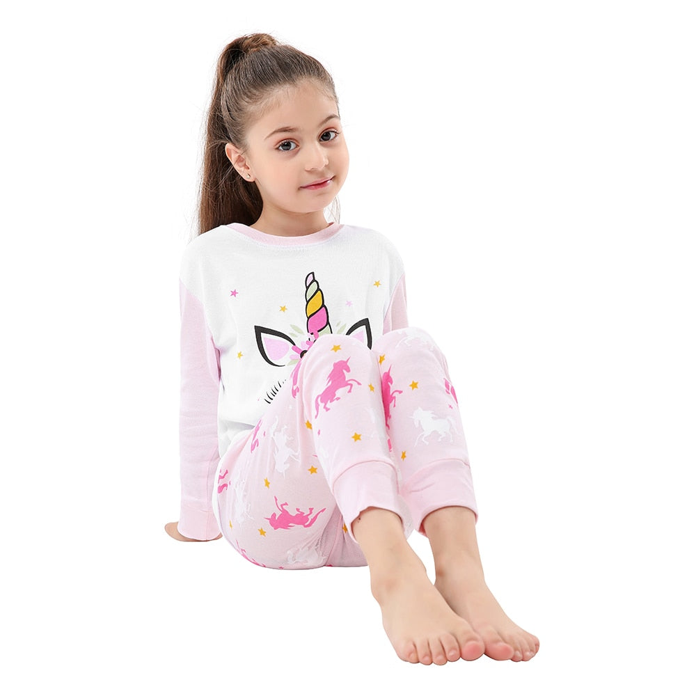 Children Cartoon Print Soft Cotton Pyjamas - Light Grey, Pink.