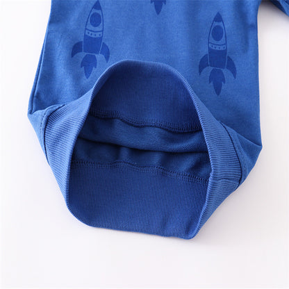 Boys Rocket Print Long Sleeve Cotton T-Shirt - Blue