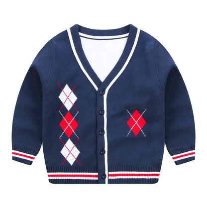 Kids Boys Casual Lattice Knitted Cardigan - Red, Yellow, Sky Blue, Blue