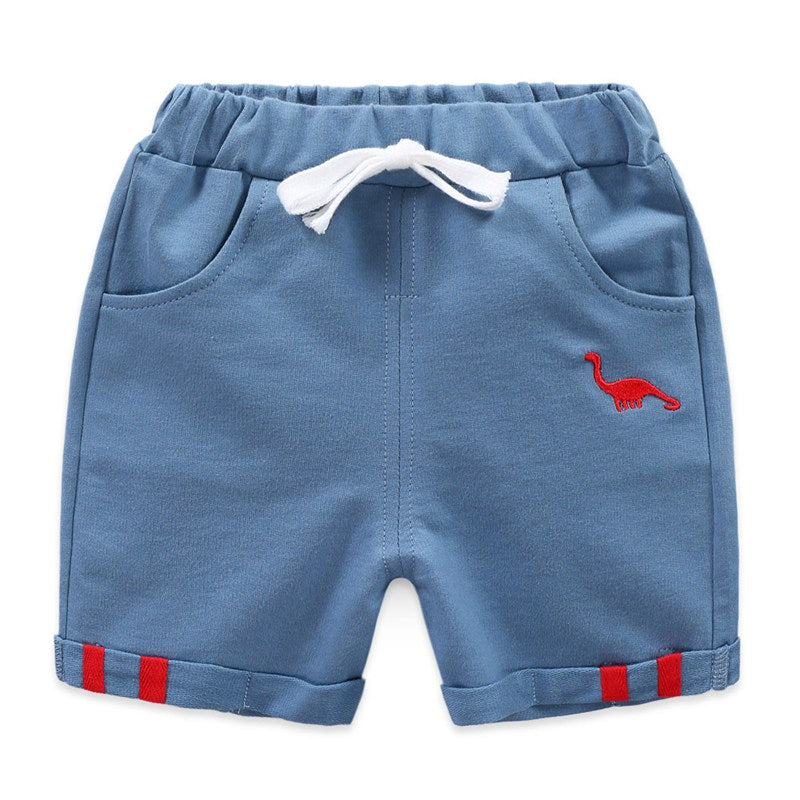 2022 Summer Boys Dinosaur Print Mid Waist Cotton Shorts - Blue, Navy, Grey.