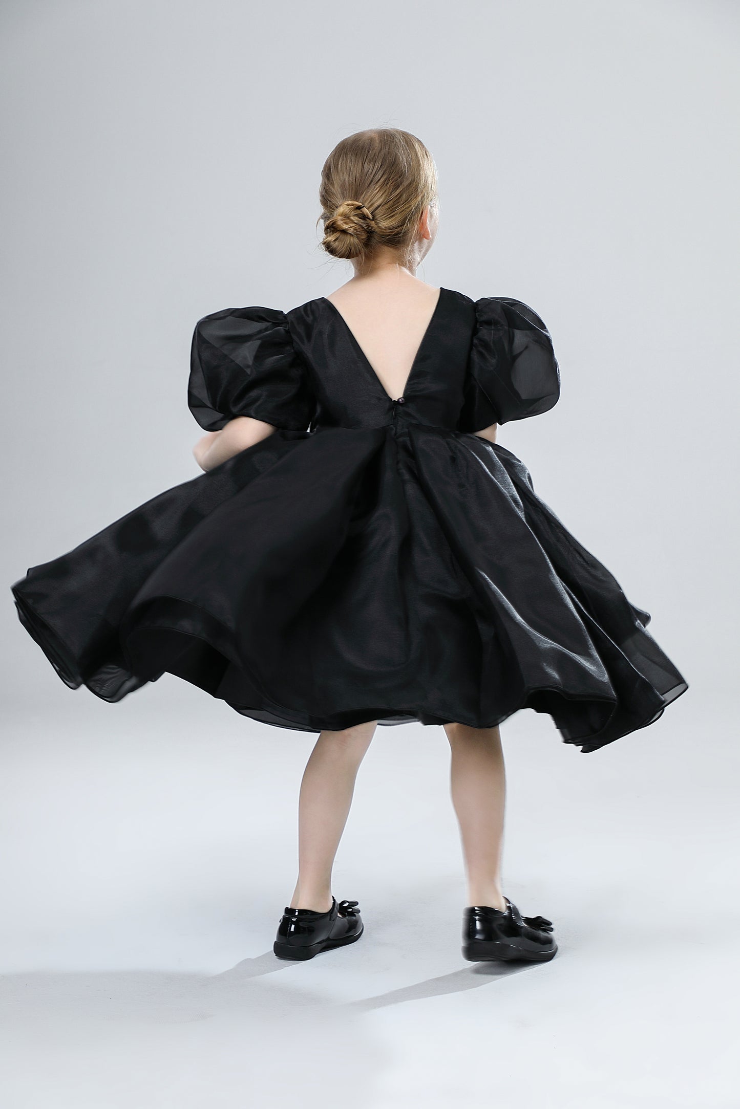 Elegant Floral Print Dress for Girls - Black.