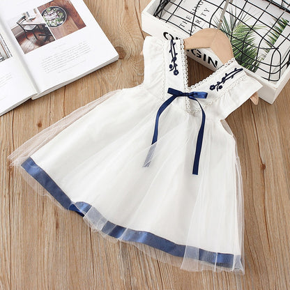 Baby Girl Summer V-Collar Sleeveless Dress - White.