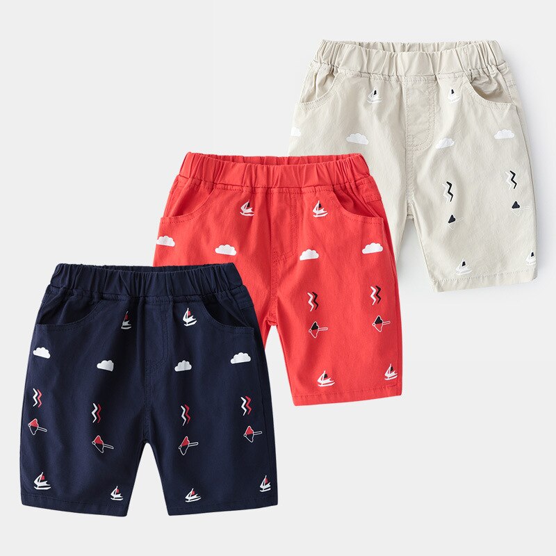 Boys Soft Thin Cotton Shorts - Beige, Navy, Red.