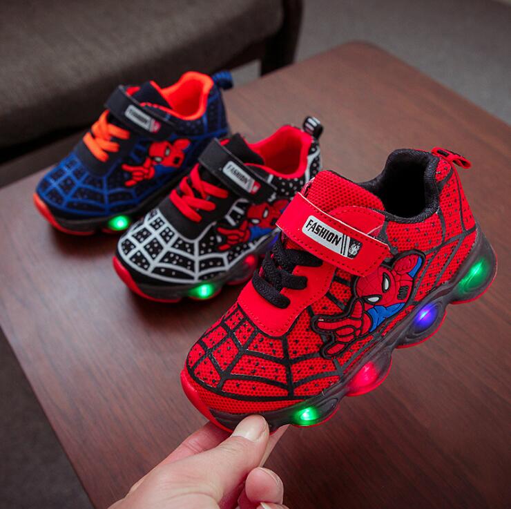 Kids Spiderman Glowing Led Breathable Sneakers - Red.