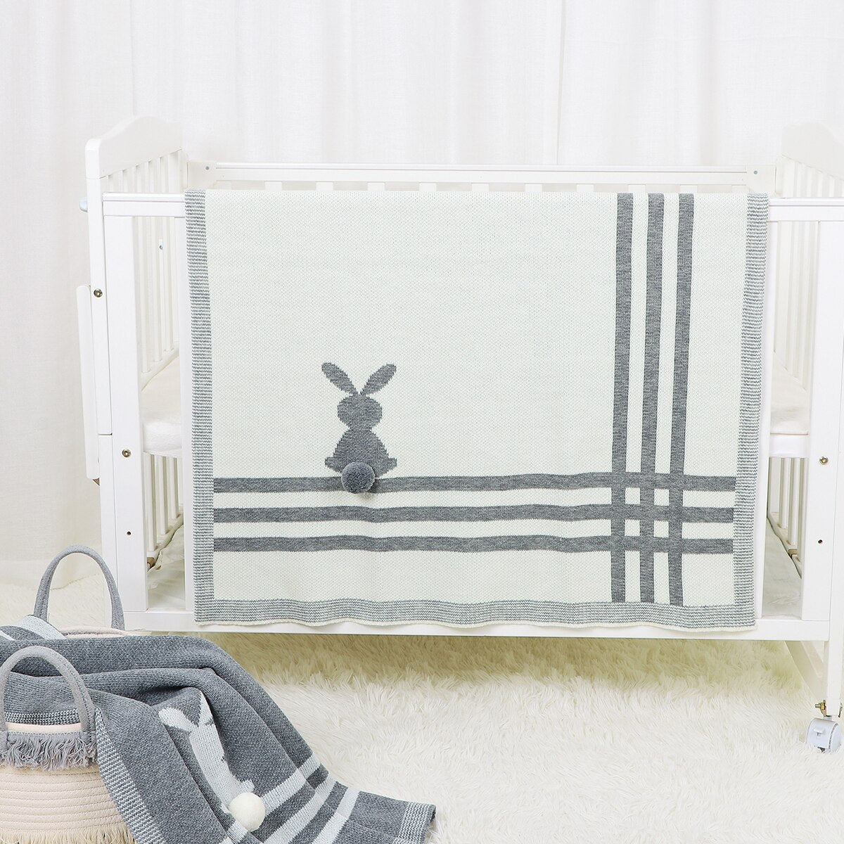 Baby Knitted Soft Sleep Blankets for Newborns, 100*80 cm - White, Grey, Beige.
