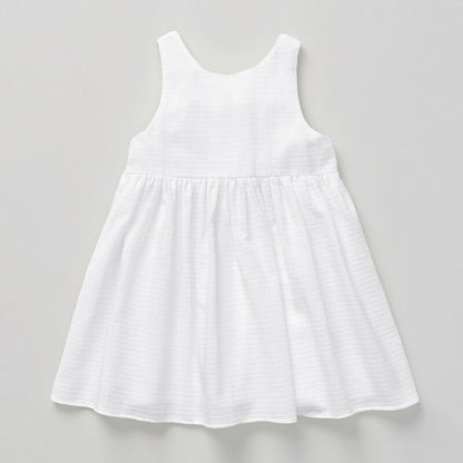 2022 Summer Girls Sleeveless Round Neck Button Low-Back Textured Cotton Dress - White.