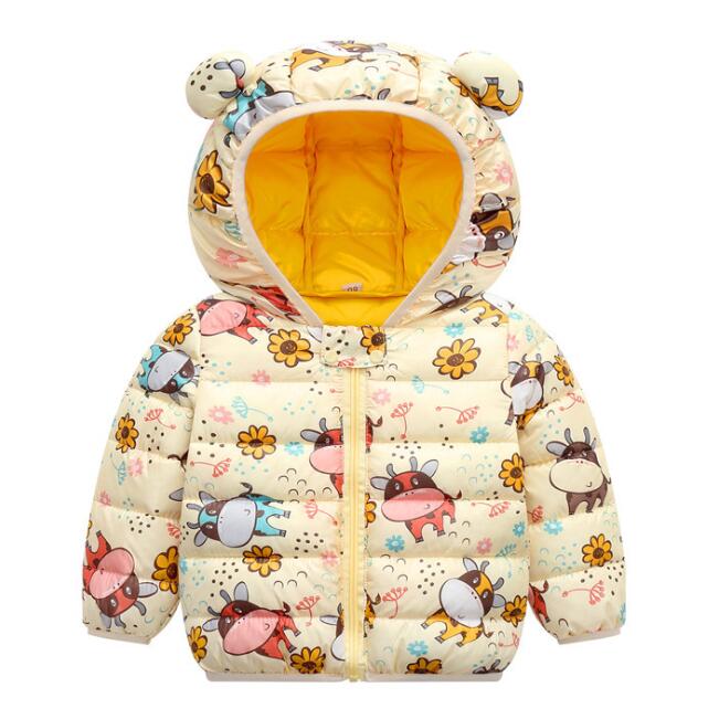 Baby Girls Boys Light Down Cute Jacket with Ear Hoodie - Navy, Green, Yellow.