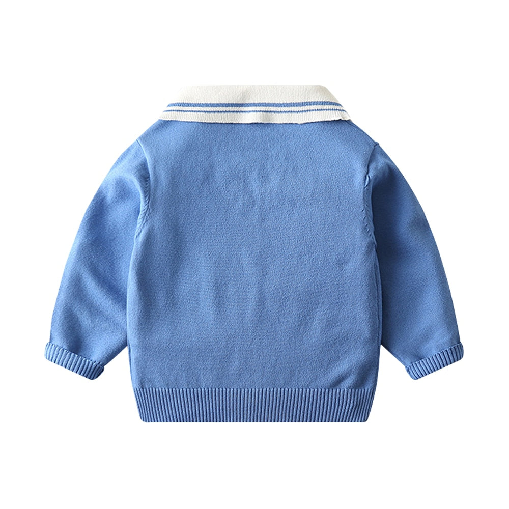 Baby Boys Casual Knitted Long Sleeve Lightweight Sweater - Blue.