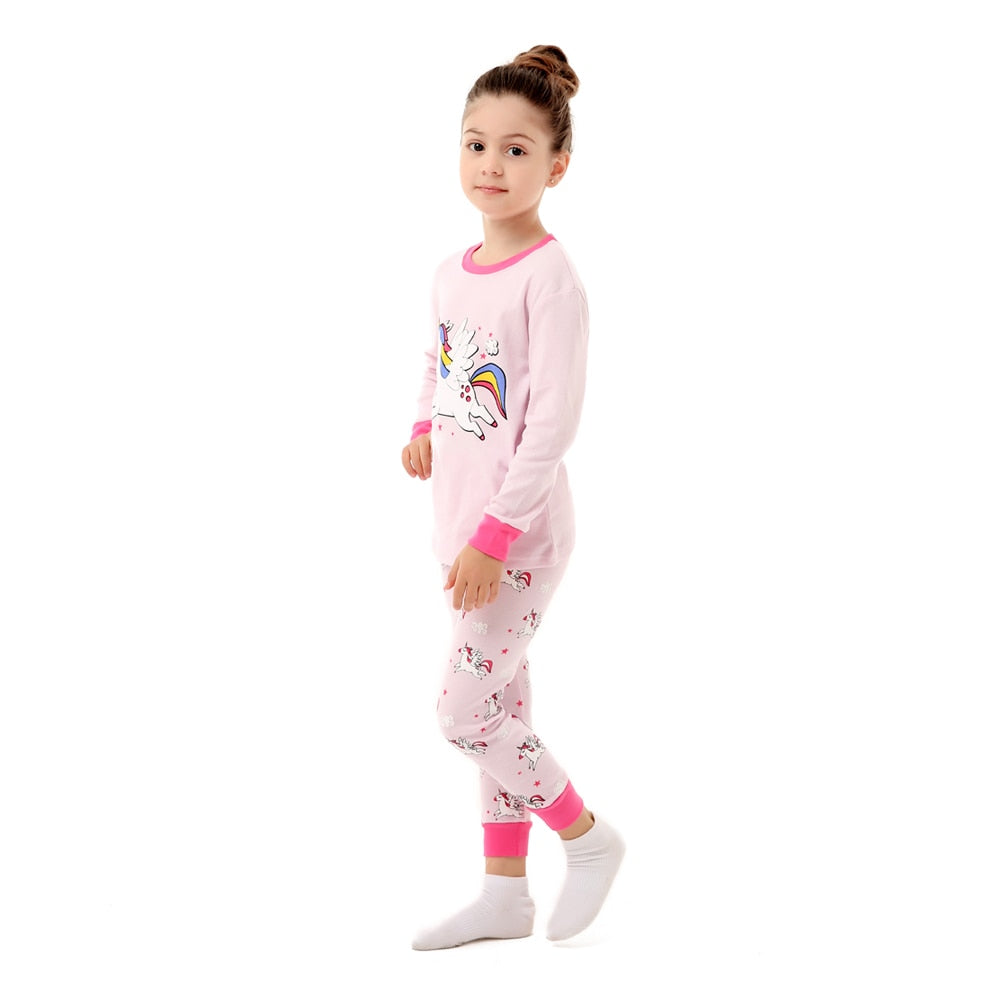 Girls Unicorn Cartoon Cotton Pyjama - Blue, Pink, White.