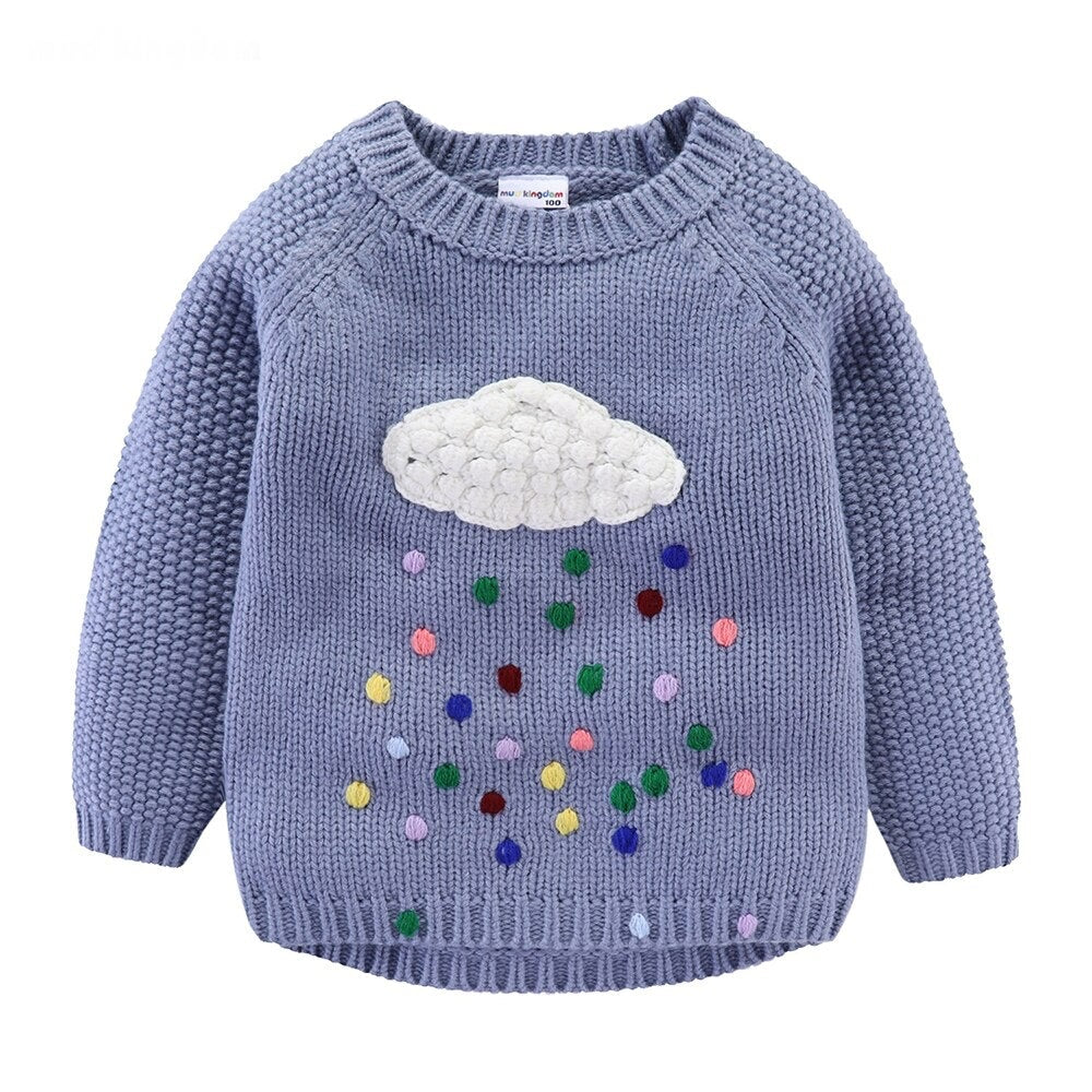 Children's Colourful Cloud and Rains Knitted Pullover - Pink, Red, Navy Blue, Grey