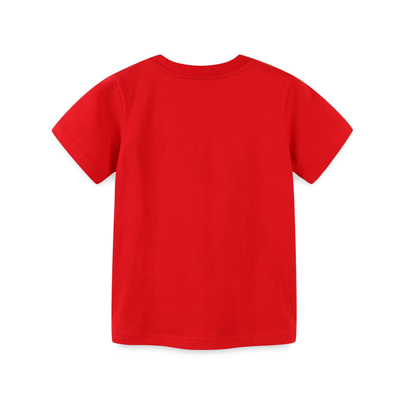 Boys Cartoon Cars Short Sleeve Cotton T-shirt - Red