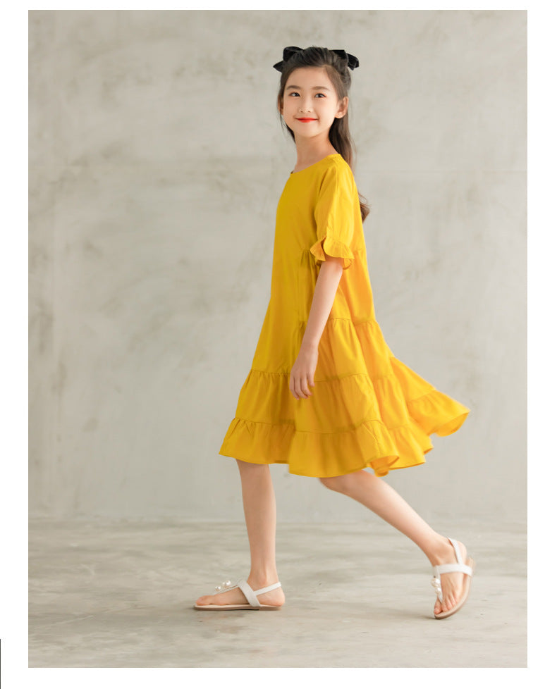 100% Cotton Ruffled Summer Dress - Yellow