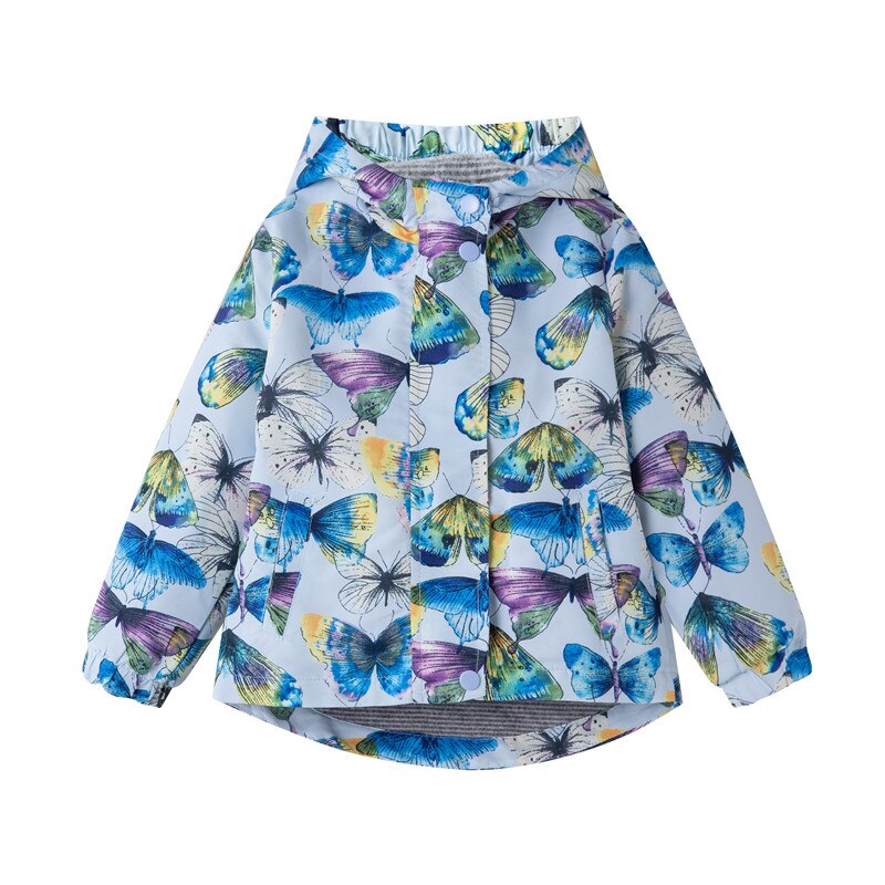 Girls Butterfly Print Double Layer Fleece Lining Jackets - Blue.
