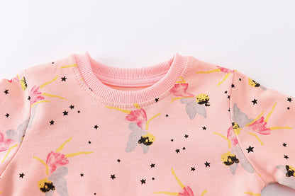 Girls Fairy Print Cotton Sweatshirt - Pink.
