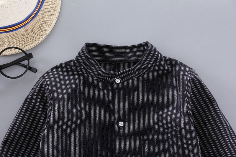 Baby Boys Pinstripe Long Sleeve Shirt - Black.